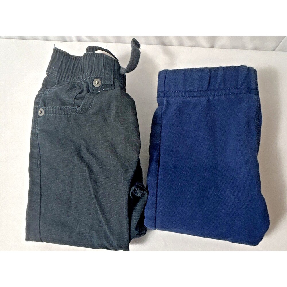 Lot of 2 Boys Solid Jogger Pants Dark Blue & Blue Drawstring/Pull On Elastic